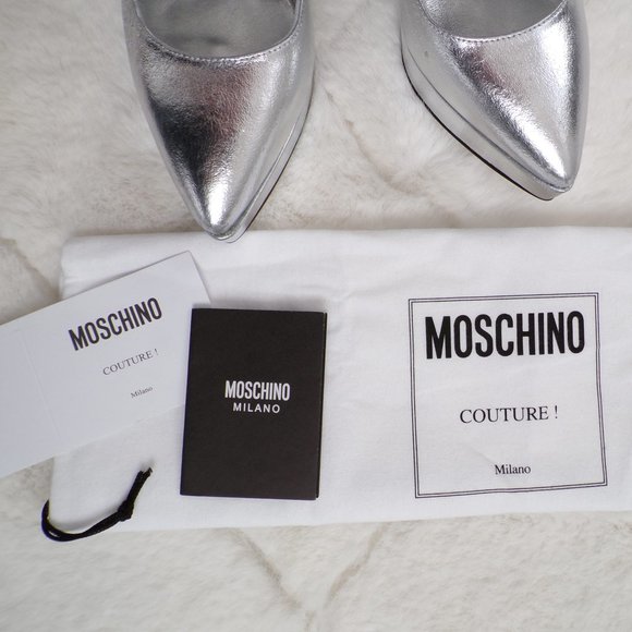 Moschino Metallic Crackle Leather Ornate Buckle Block Heel Platform Pump Lux NIB - Picture 14 of 16